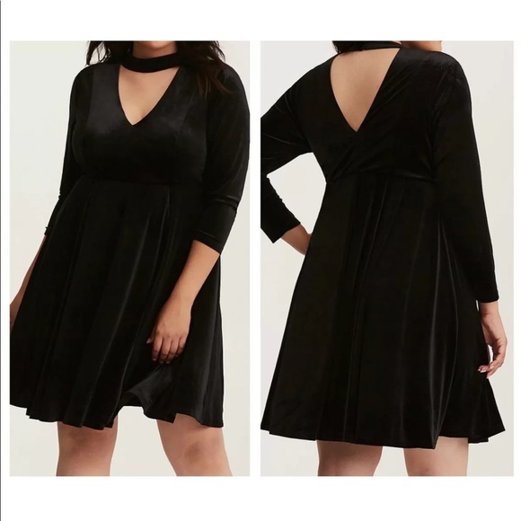torrid Dresses & Skirts - Torrid black velvet choker skater swing dress 2X NWT